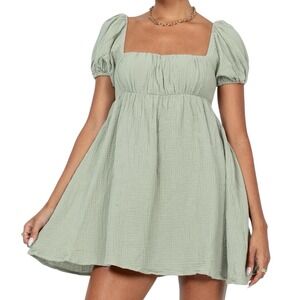 Princess Polly Sage Coquette Babydoll Let's Dance Mini Dress Puff Sleeve Size 12
